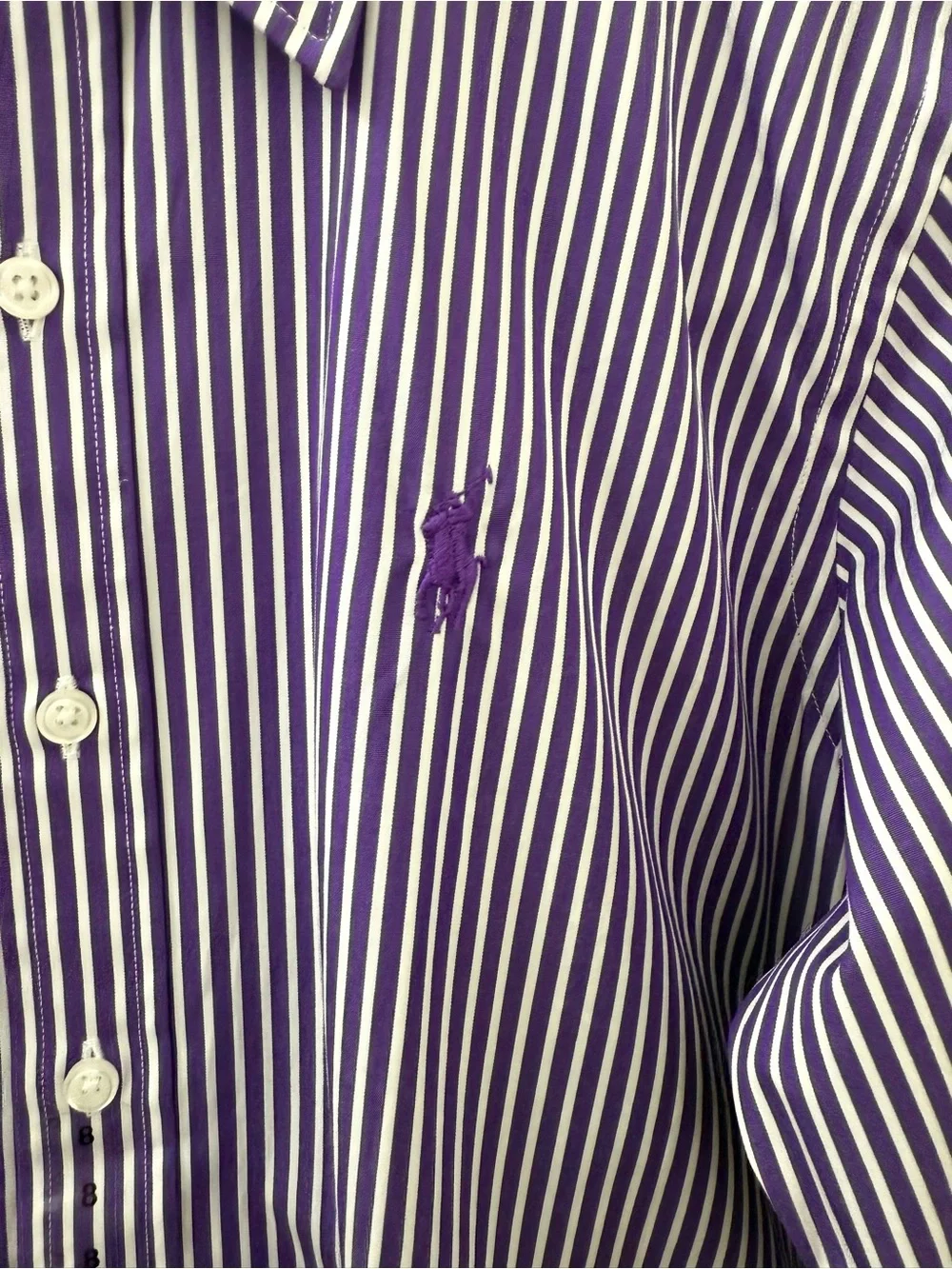 NEW! TAGS! Ralph Lauren Sport Purple and White Striped Dress Shirt - Picture 4 of 4